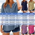 thumbnail image 2 of Dvprdro Womens Summer Tops Casual Imitation Cotton Linen V Neck Short Sleeve Button Down Side Split Solid Color Tunic Blouse Lightweight T-Shirt Pullover, 2 of 5