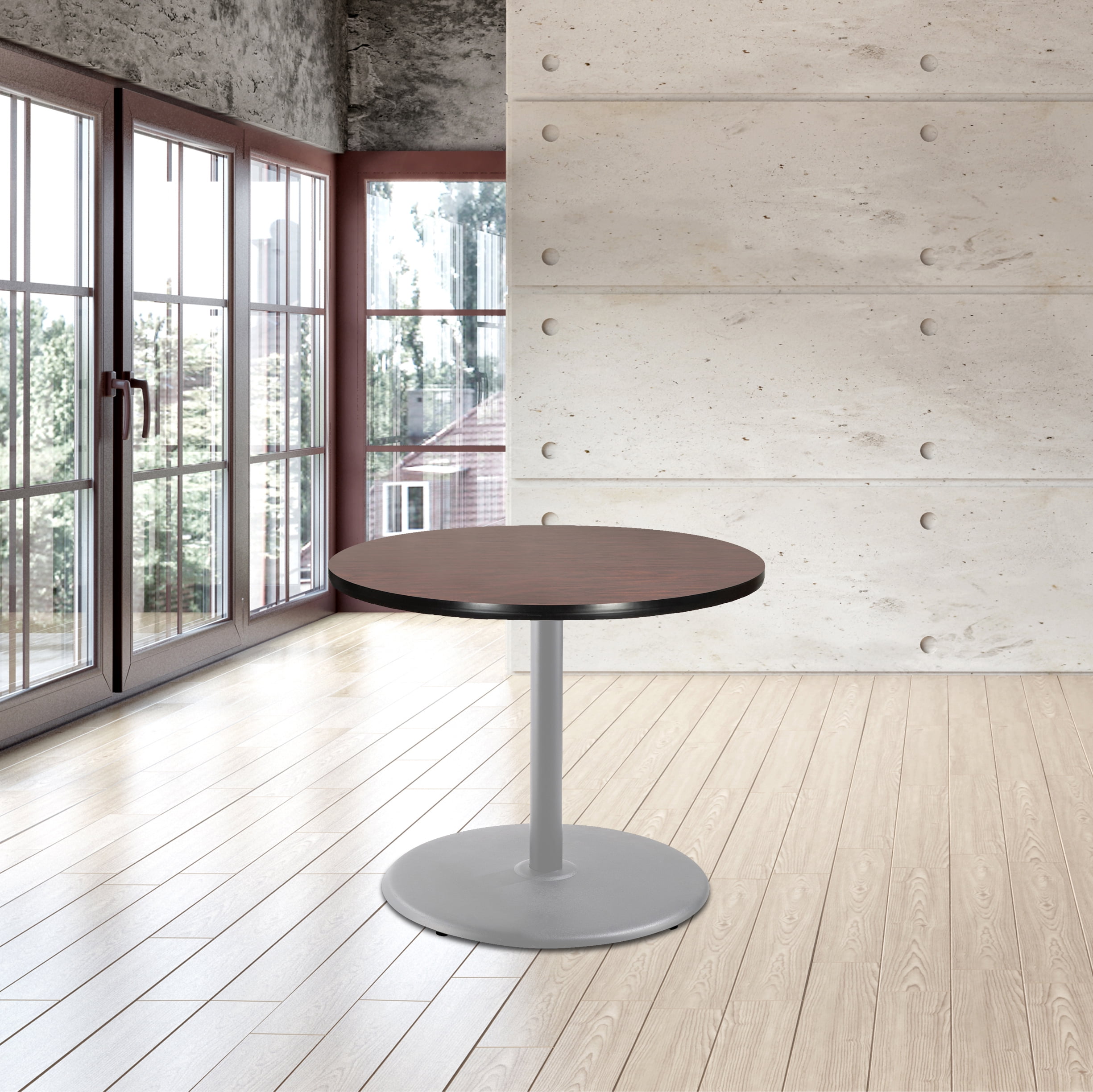 Hampden Furnishings Bennet Collection 36" Round Cafe Table with Grey Frame and Mahogany Top