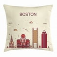 thumbnail image 1 of Boston Throw Pillow Cushion Cover, Simplistic Design of Iconic Buildings and Doodled Clouds Urban City Life Pattern, Decorative Square Accent Pillow Case, 16 X 16 Inches, Multicolor, by Ambesonne, 1 of 2