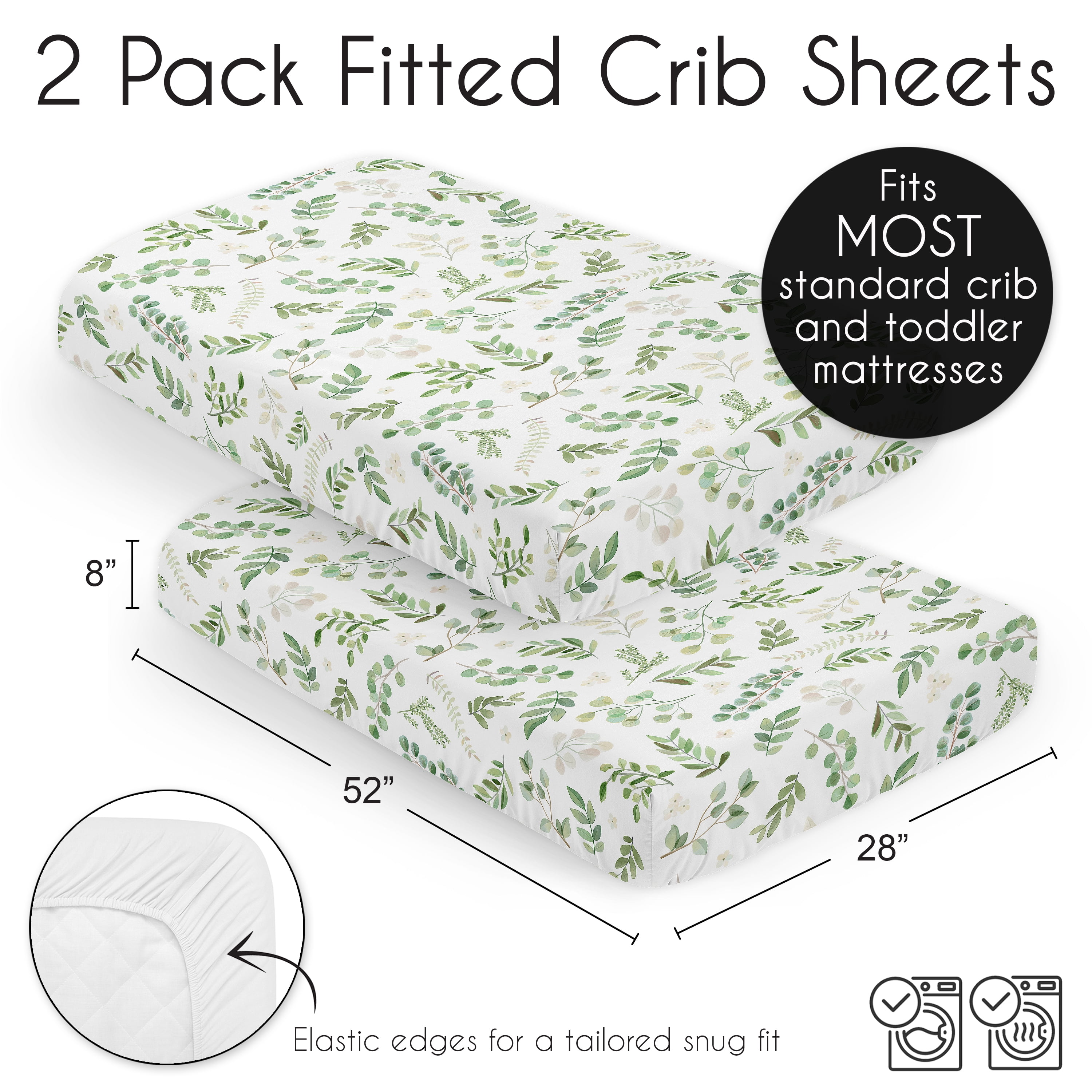 Sweet Jojo Designs Botanical Green and White Fitted Crib Sheets 2 Piece Set