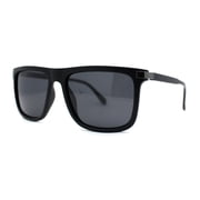 Mens No Glare Polarized Flat Top Horn Rim Rectangle Sunglasses Matte Black