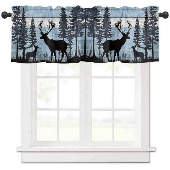Farmhouse Deer Valances for Windows Farmhouse Kitchen Curtains Valances Rod Pocket Valance Curtains for Kitchen Windows Vintage Country Forest Mountain Wooden Window Valances for Bathroom 42"x12"