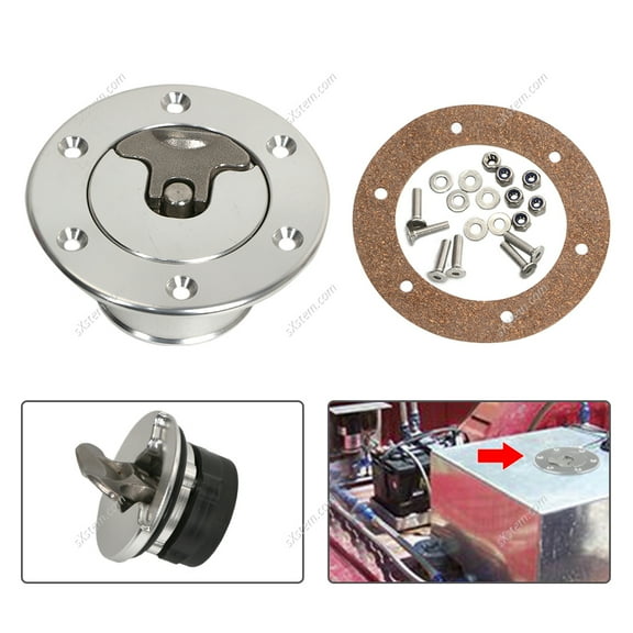 SILVER-Pop-Up Fuel Filler Neck, Fuel Cell, Precious Polished Cap, Car, Aluminum Alloy, Gas, Flush Mount, 6 Holes, 35.5mm, Auto Parts