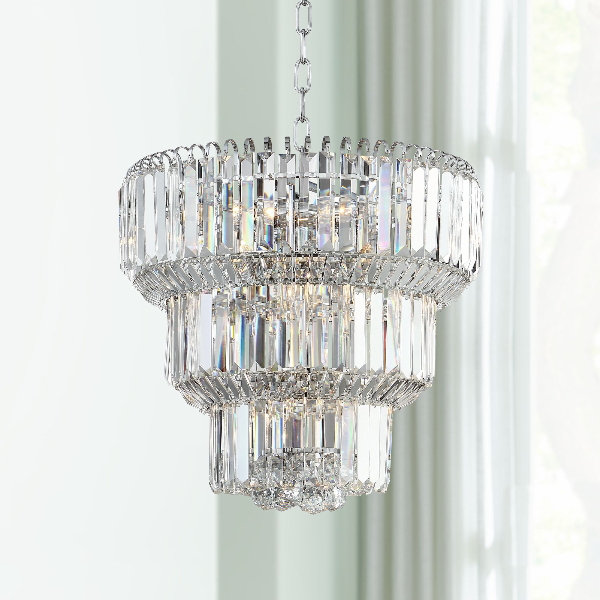 Vienna Full Spectrum Chrome Tiered, Crystal Light Fixtures Dining Room