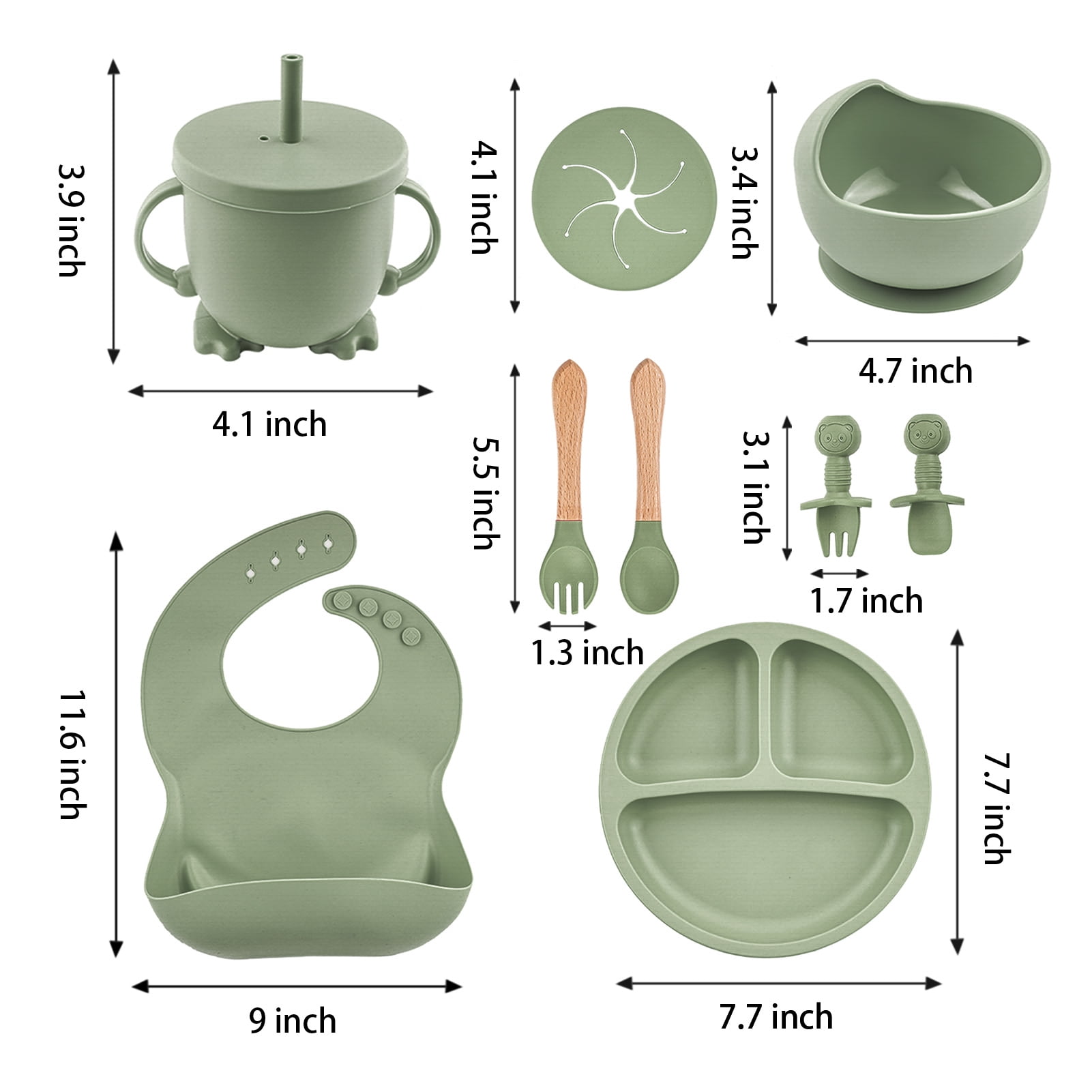 Lumikrypt Silicone Baby Feeding Set, 9 Pcs Baby Led Weaning Utensils, Baby Suction Bowl, Plates, Bib, Spoons Set, Sippy Cup with Straw, Baby Self Feeding Supplies Set