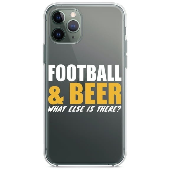DistinctInk Clear Hybrid Case for Apple iPhone 13 (6.1" Screen) - Football & Beer What Else Is There? - Shockproof Protection