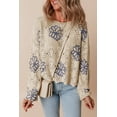 thumbnail image 6 of Ushdele Elegant Beige Flower Print Sweater - Casual Chic Drop Shoulder, 6 of 8