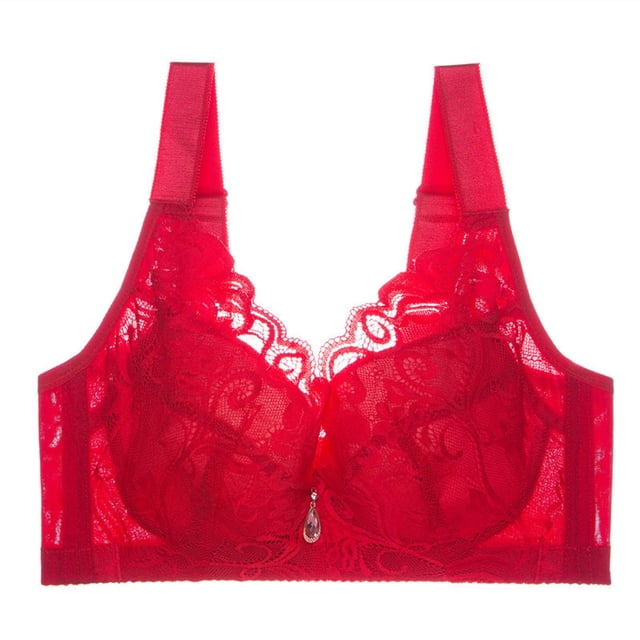 Gibobby Sujetador de reunión Sexy de encaje de Color a la moda para mujer sin anillo de ropa interior fina Brasieres para mujer sin varilla(Rojo,XXL)