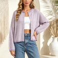 thumbnail image 2 of GEWSEY Womens Striped Cardigan Sweater Casual Crew Neck Open Front Button Down Long Sleeve Knit Sweaters Fall Outerwear (Purple, XL), 2 of 4