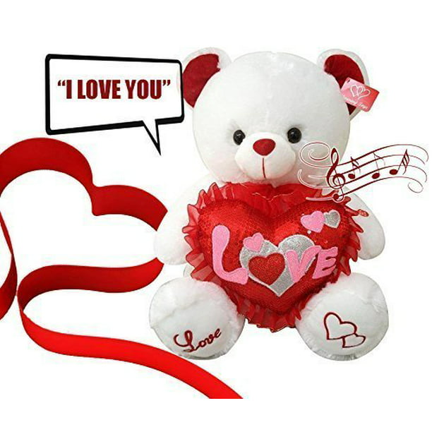 Musical I Love You Teddy Bear 13 Inches tall You hear Kissing Sound & then  Bear Says I Love You When Paw Is Pressed Valentines Day Gifts for Wife, 