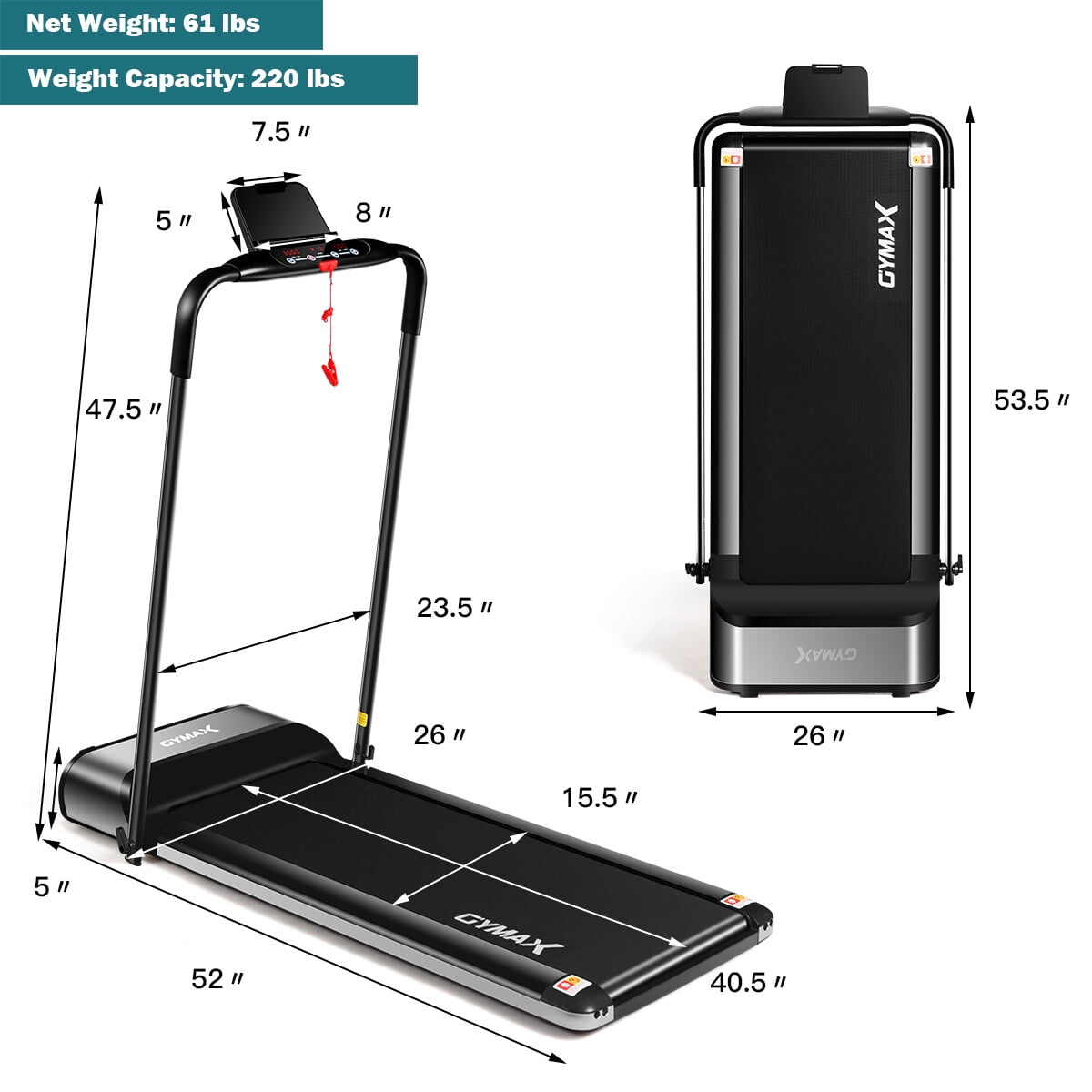 Gymax 450W Ultra-thin Electric Folding Treadmill Motorized Running Jogging Machine