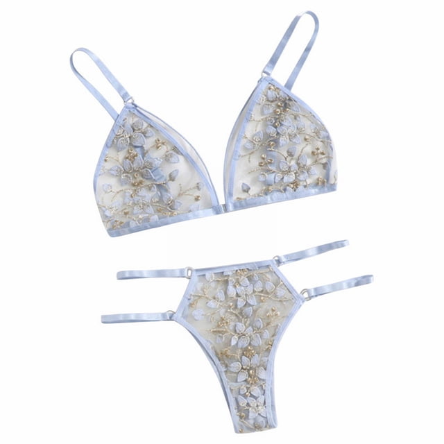 Clearance Sale 2025 Intimates Women's Floral Embroidery Underwire Lingerie Set Mesh Bra And Panty Set