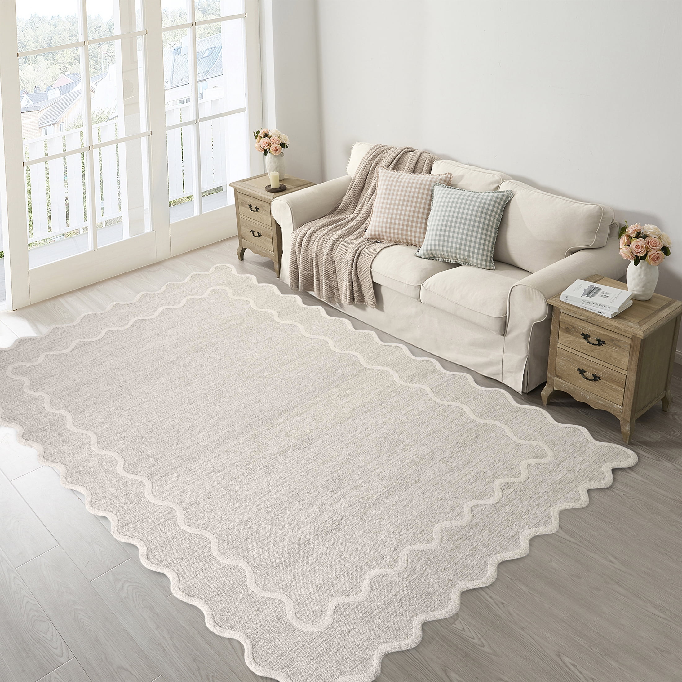My Texas House Stella Ivory Scallop Wool Indoor Area Rug, 9 ft x 12 ft