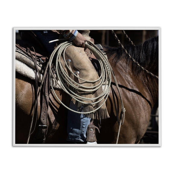 Stupell Industries Rustic Lodge Southwestern Cowboy & Lasso White Framed Giclee Art, 14 x 11, by Lisa Dearing