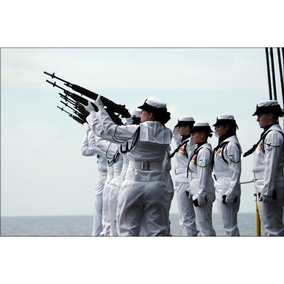 24"x36" Gallery Poster, USS Ronald Reagan (CVN 76) honor guard present a rifle salute