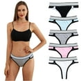 thumbnail image 3 of 5 Pack Womens Thongs Underwear Cotton Breathable Low Rise Hipster Panties Plus Size M-3XL, 3 of 6