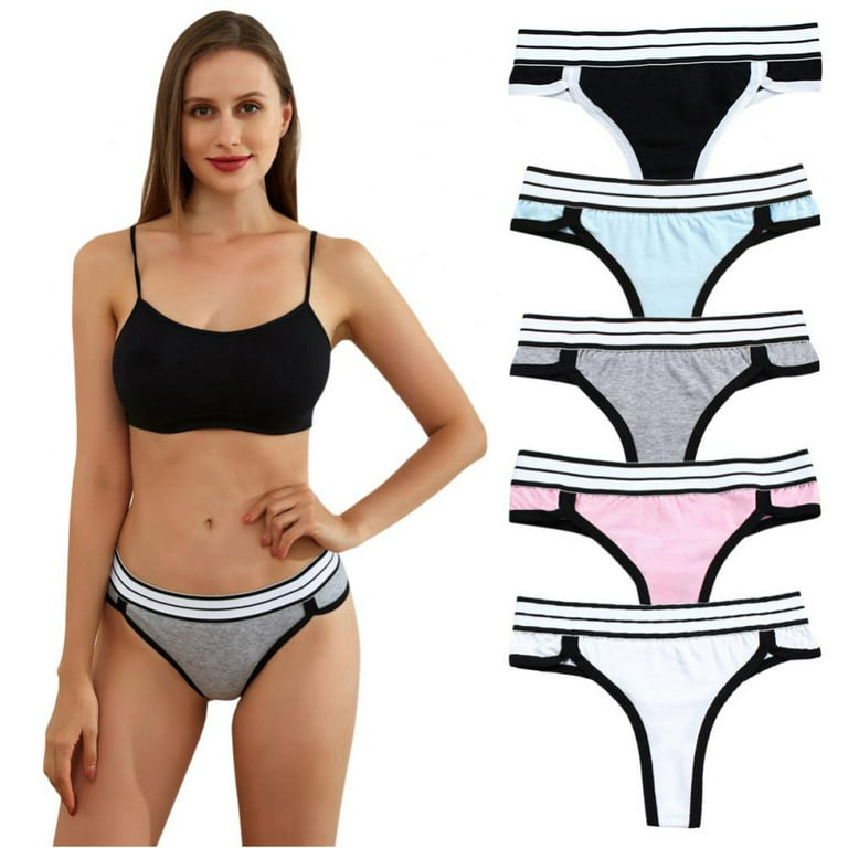 5pcs Women's Low Waist Sexy Girls Underwear Cotton Striped Big