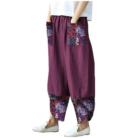 

Women s Comfy Pajama Pants Wide Leg Lounge Palazzo Yoga Pants Stretch Floral Print Fold Waist Pants cotton Pants Boho Harem Pants Yoga Hippie Summer Clothing Bohemian Beach Pants