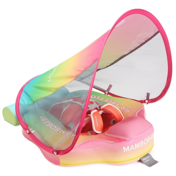 HECCEI Mambobaby Float with Canopy Upgraded Tail Pool Float Non Inflatable Swimming Float for Boys and Girls 3-24 Months, Rainbow