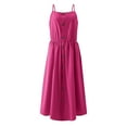 thumbnail image 4 of Fesfesfes Spring Dresses for Women Casual Sleeveless Round Neck Dress Low Cut Solid Color Buttons Boho Sun Dress, 4 of 6