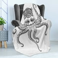 thumbnail image 4 of Octopus Soft Flannel Fleece Throw Blanket, Octopus Doodle Cultural Pattern Mandala Eastern Style Illustration Print, Cozy Plush for Indoor and Outdoor Use, 50" x 70", Black White, by Ambesonne, 4 of 5