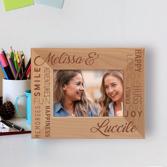 Sisters Memories Smile Fun Adventures Personalized Wooden Frame-5" x 3 1/2" Brown Horizontal