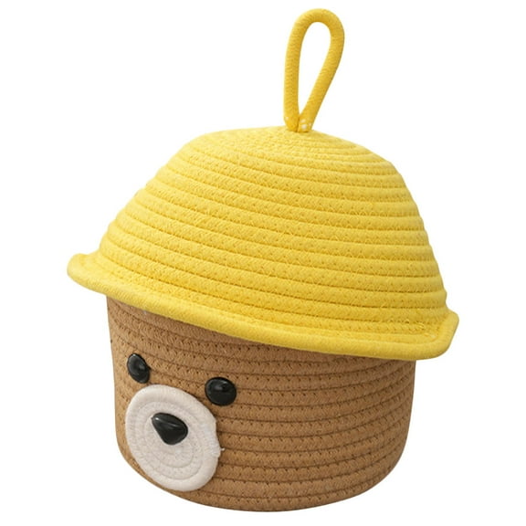 Toyandona Bear Woven Cotton Rope Basket Lidded Desktop Storage Container