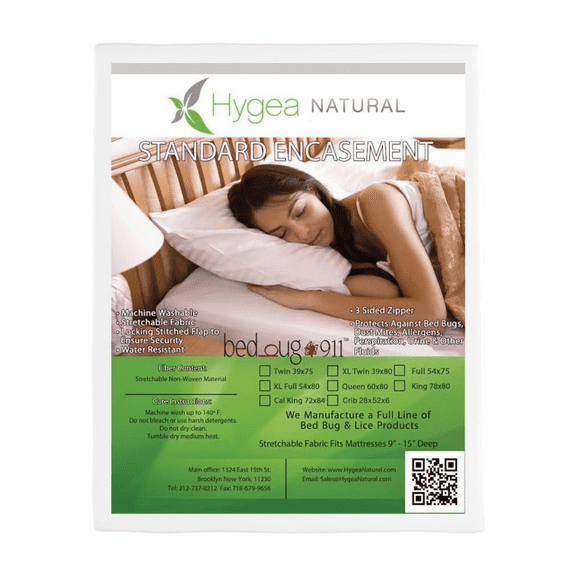 Hygea Natural Bed Bug Mattress Protector Cover Zipper Bedding, Water Resistant, Full-XL