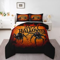 Manfei Happy Halloween Bedding Comforter Set,Spooky Spider Twin Comforter Sets,Trick Or Treat Bedding Set For Kids,Luxury Bedroom Decor Reversible,2pcs