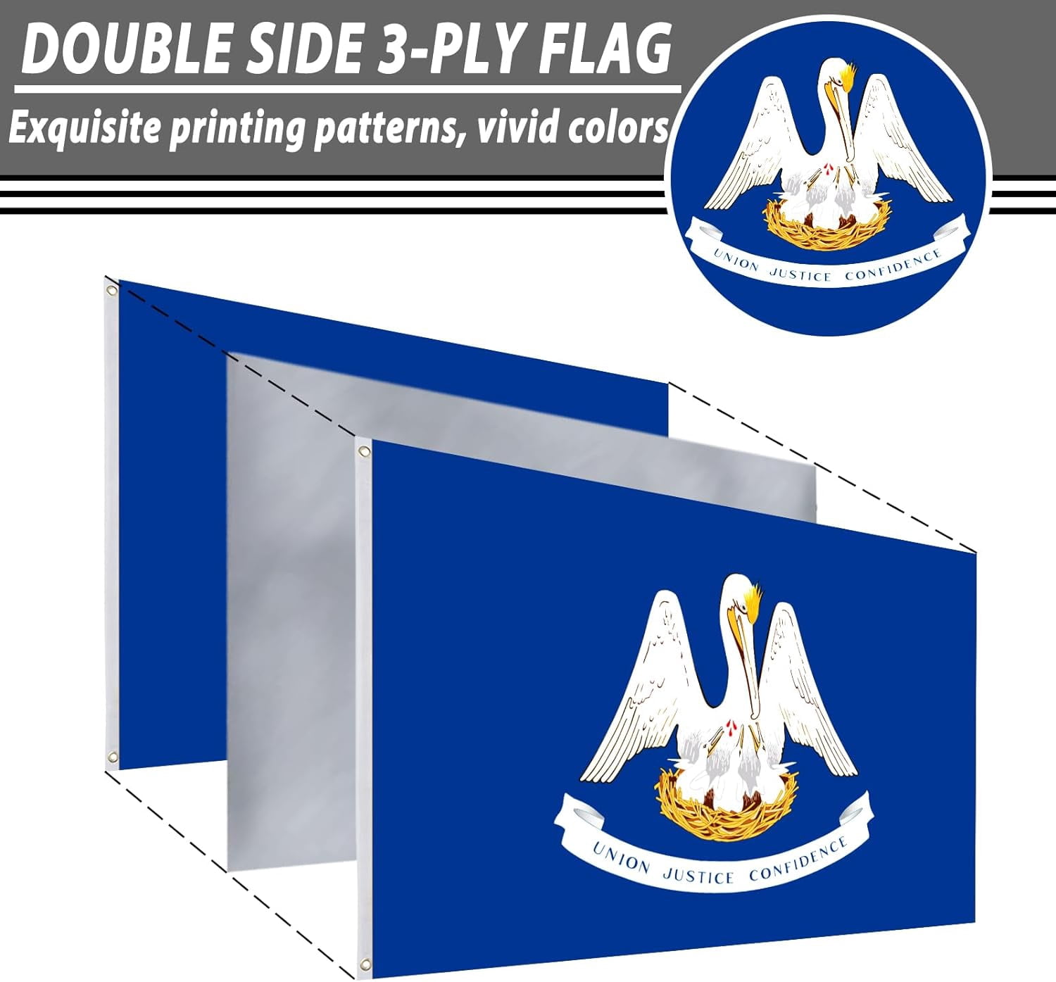 FLAGWIN Louisiana Flag 3x5 FT - 3 Ply Double Sided Polyester Louisiana State Flag with Brass Grommets - Vivid Color and Fade Proof State of Louisiana Flag 3x5 Outdoor