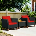 thumbnail image 4 of Gymax Ensemble de Meubles de Conversation en Rotin pour Patio 3 Pcs Extérieur avec Coussins Rouges, 4 of 10