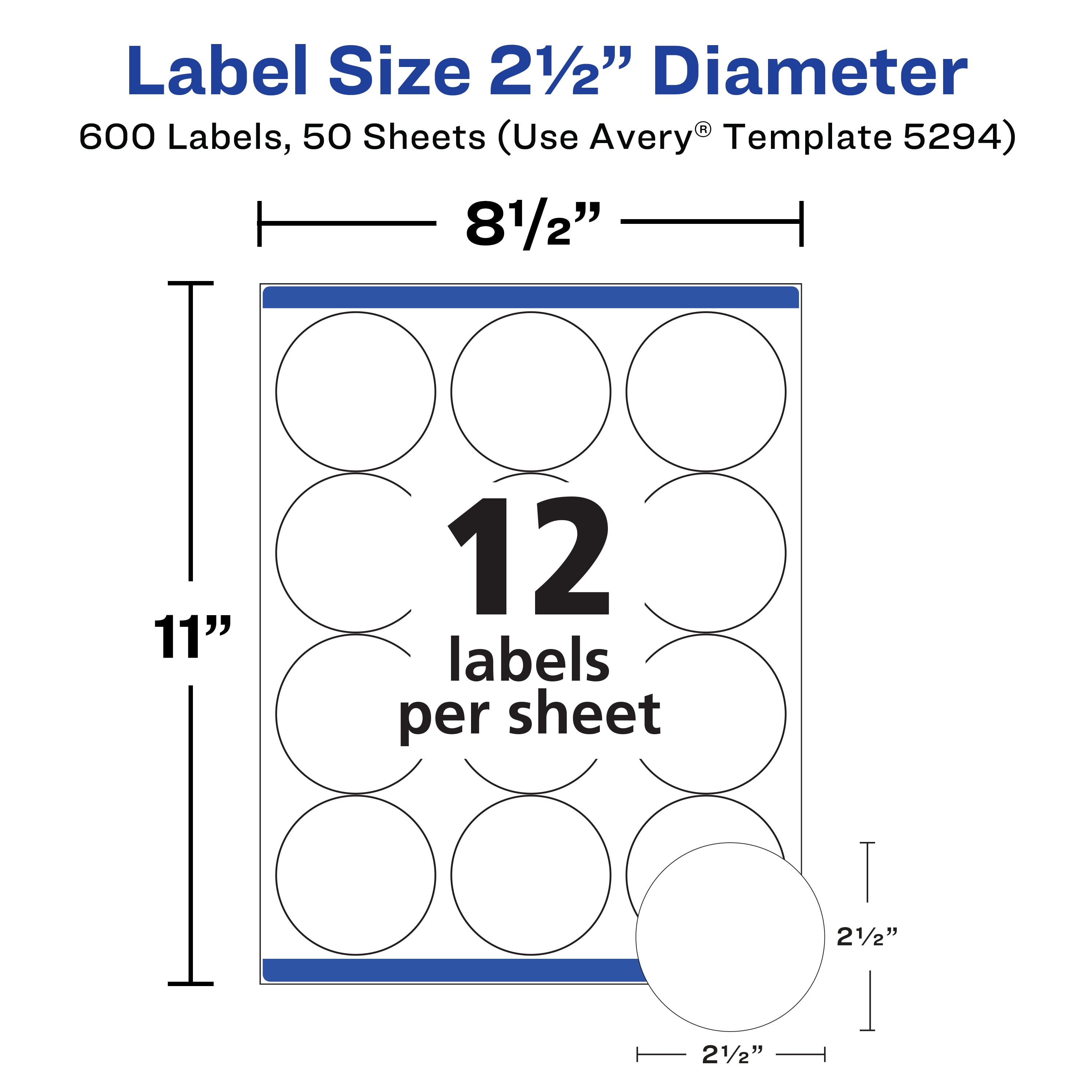 Avery Round Labels, Laser, 600 2-1/2" Labels (45294)