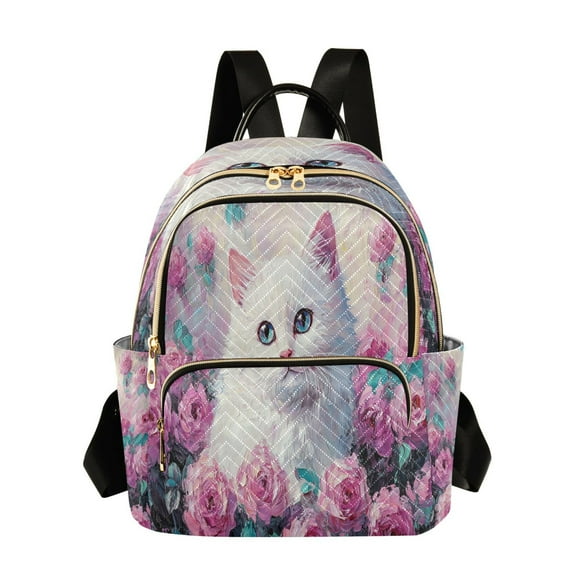 Casual Cat Among Colorful Roses Painting Backpack for School,College and Travel, Water Resistant Bookbag,