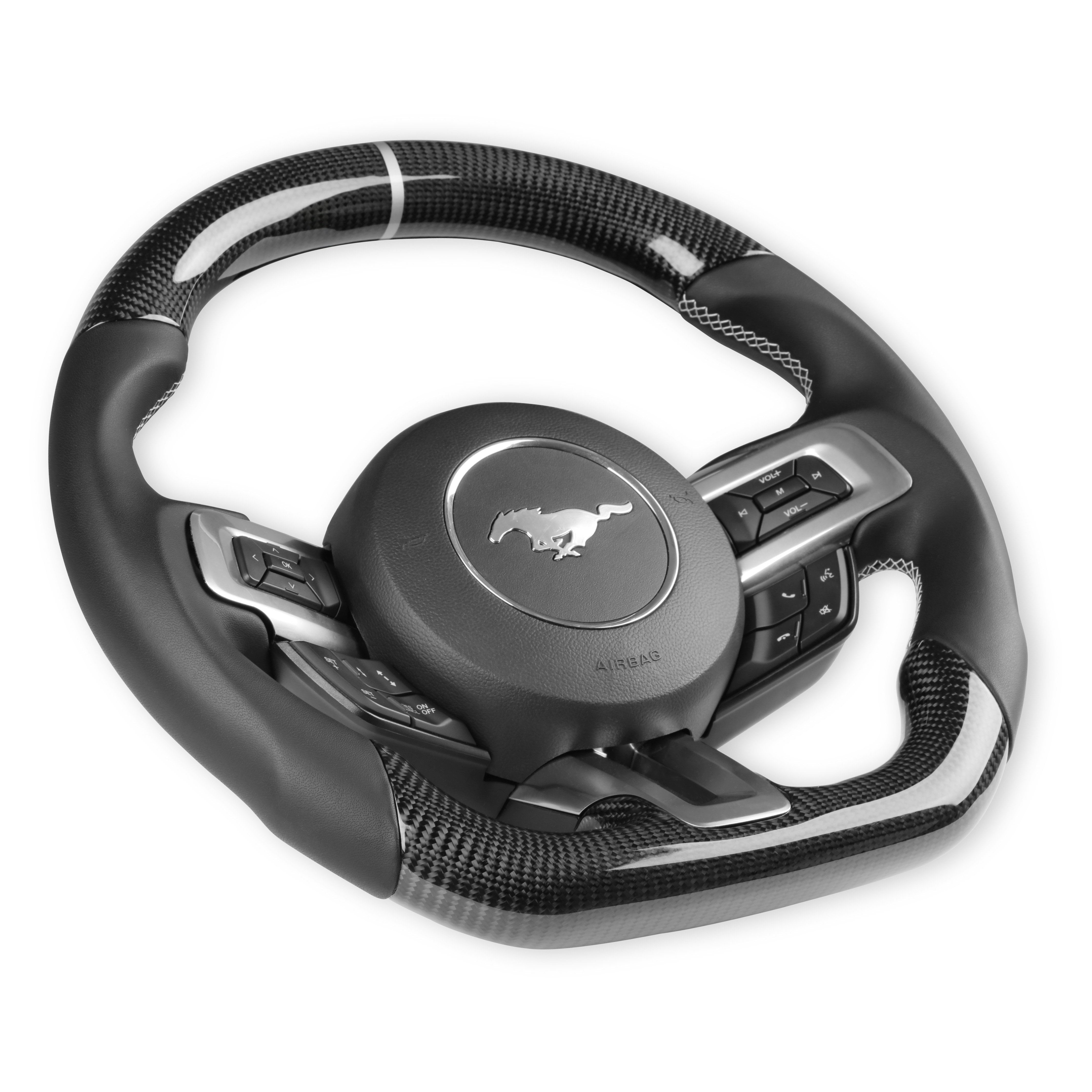 Drake Muscle Cars MU950-05 Steering Wheel - Carbon Fiber with Leather Grips