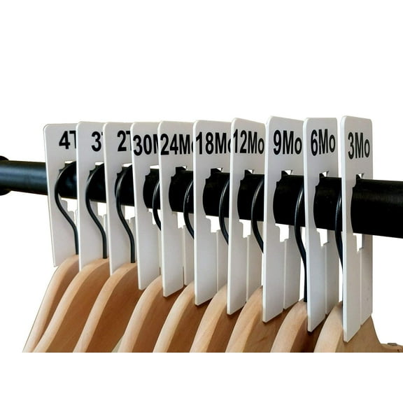 NAHANCO QSDWBKIT5, White Rectangular Clothing Size Dividers with Black Print for Baby/Kids, 3MOS – 4T, Kit of 10 (10 Sizes, 1 Piece Each)