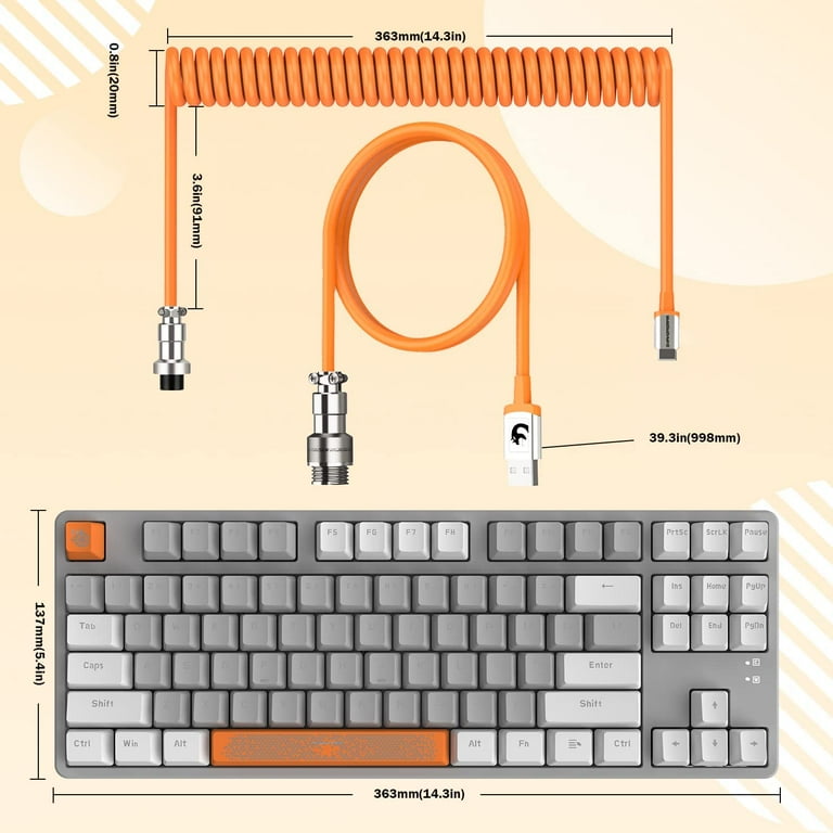 Ajazz AK873 Wired Hot Swappable Mechanical Keyboard, Coiled Cable