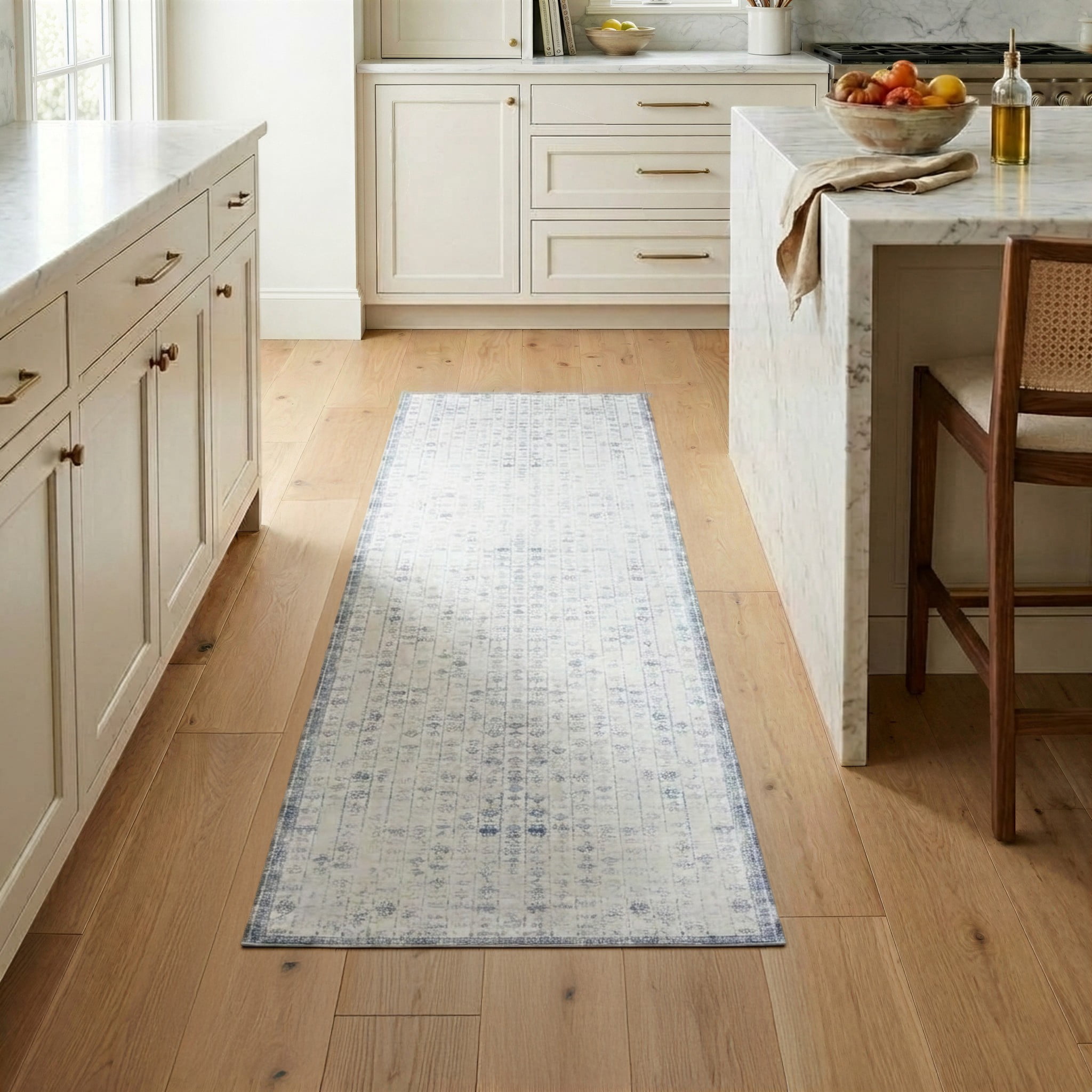 LR Home Brooke 2' x 5' Gray/Blue Geometric Waterproof Non-Slip Machine Washable Indoor Area Rug