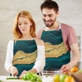 thumbnail image 3 of Teal Marble Gold Line Pattern Apron-Garden Aprons for Women with Pockets-Cotton Linen Waterproof Kitchen Cooking Gardening Aprons Adjustable for Kitchen,Cooking,BBQ and Salon 33x27 Inch, 3 of 7