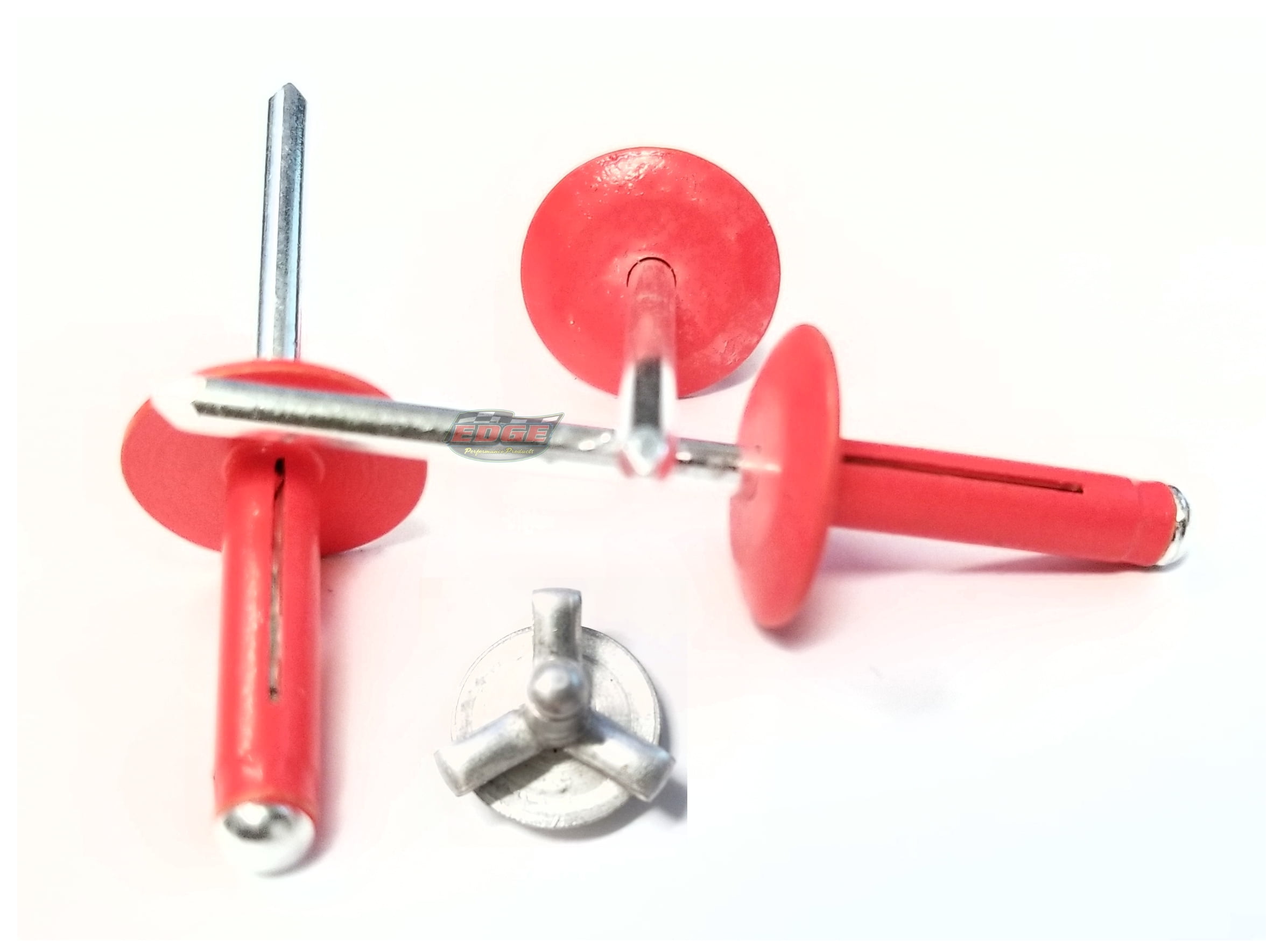 Fluoresent Red Exploding Pop Rivets 3/16" TriFold Large Head Aluminum Mandrel .040 .354 Grip