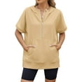 thumbnail image 2 of vigerkar Womens Oversized Half Zip Hoodies Short Sleeve Casual Sweatshirts Pullover Tops with Pockets Loose 2025 Clothes Yellow, XL, 2 of 8
