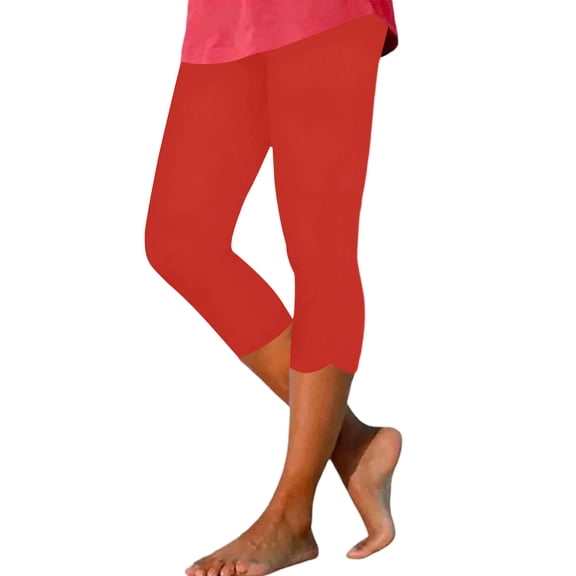 cocolona Womens Summer Casual High Waist Capri Leggings Solid Color Elastic Waist Workout Gym Yoga Cropped Pants