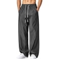 thumbnail image 3 of Mens Joggers Casual Loose Drawstring Elastic Waist Wide Leg Pants Outdoor Sport Cropped Pants with Pockets, 3 of 10