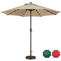 Topeakmart 9ft LED Patio Market Umbrella with 32 LED Solar Lights   30lb 18'' Patio Umbrella Base, Tan