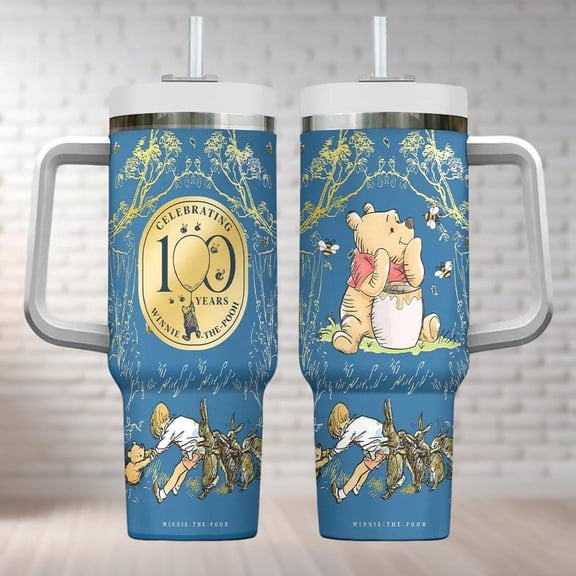 Winnie Pooh 100th Anniversary Tumbler 40oz, Pooh Insulated Tumbler, 100 Years Friendship Tumbler, Disneyland Cup, Disneyworld Tumblers