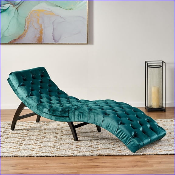 Indoor Tufted Velvet Chaise Lounge for Adults | Curved | Teal