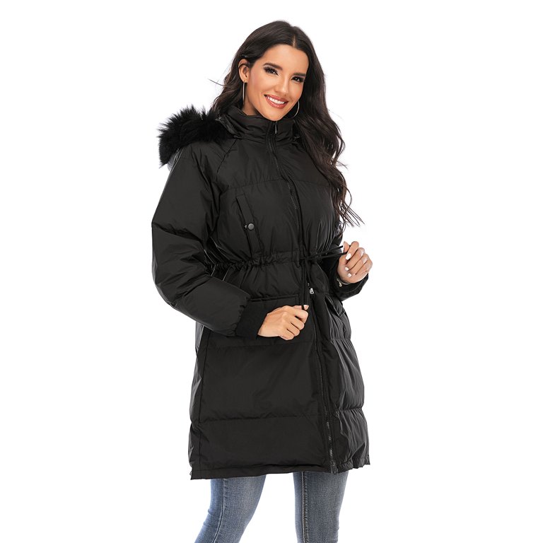 Women's Hooded Long Puffer Coat Winter Longer Thickened Down Jacket Zip  Outwear for Outdoor, Black - Walmart.com