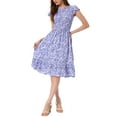thumbnail image 4 of INSPIRE CHIC Valentine's Day Women's Dresses Cap Sleeves Smocked Floral Summer Midi Sundress M Dark Blue Purple, 4 of 6