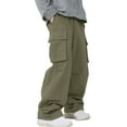 thumbnail image 4 of JUUYY Men's Baggy Cargo Pants Casual Multi Pocket Straight Leg Drawstring Elastic Waist Loose Fit Outdoor Active Pants‌ Workwear Trousers Green XXL, 4 of 6