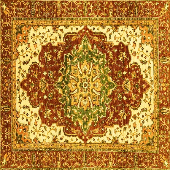 Ahgly Company Indoor Square Persian Yellow Traditional Area Rugs, 6' Square