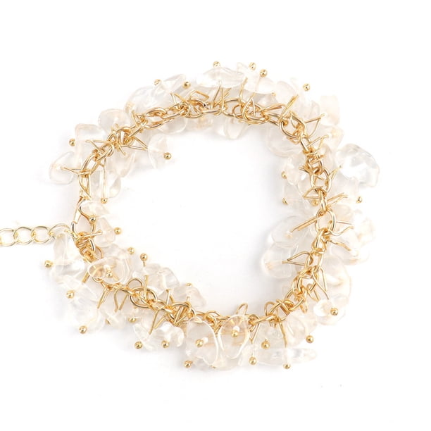Xiao Hua Pulsera de cuentas hecha a mano, adecuada tanto para hombres como para mujeres, pulsera de gota de agua de piedra triturada con borla de cristal de piedra natural irregular (blanca)